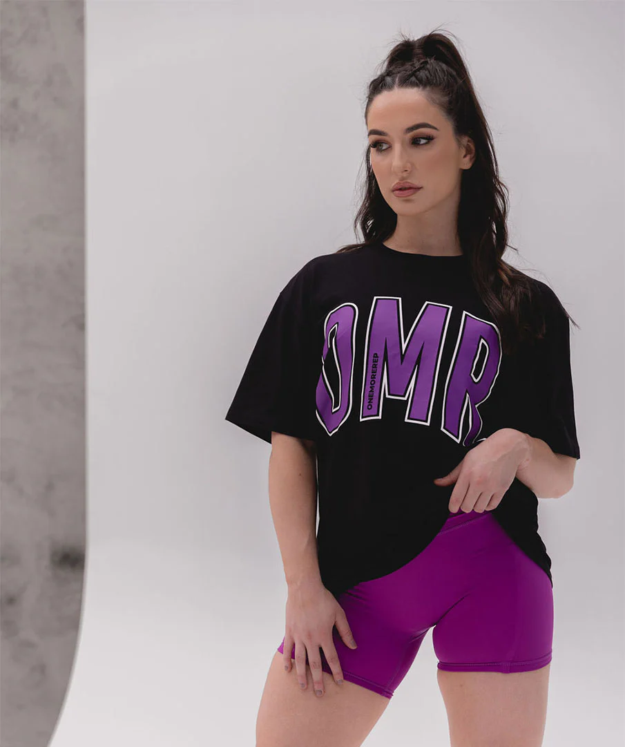 Oversized Pump Unisex Tee Black/Violet by OneMoreRep - Image 2